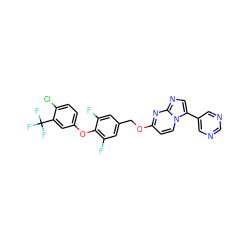 Fc1cc(COc2ccn3c(-c4cncnc4)cnc3n2)cc(F)c1Oc1ccc(Cl)c(C(F)(F)F)c1 ZINC000473159788