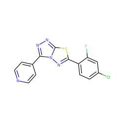 Fc1cc(Cl)ccc1-c1nn2c(-c3ccncc3)nnc2s1 ZINC000036353167