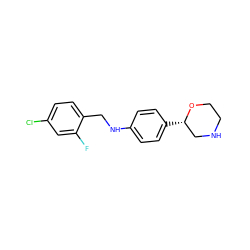 Fc1cc(Cl)ccc1CNc1ccc([C@H]2CNCCO2)cc1 ZINC000149914949