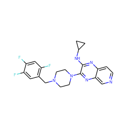 Fc1cc(F)c(CN2CCN(c3nc4cnccc4nc3NC3CC3)CC2)cc1F ZINC000653667293