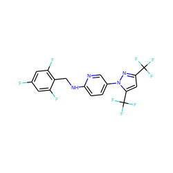 Fc1cc(F)c(CNc2ccc(-n3nc(C(F)(F)F)cc3C(F)(F)F)cn2)c(F)c1 ZINC000149811759