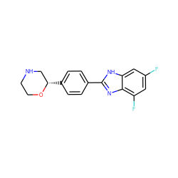 Fc1cc(F)c2nc(-c3ccc([C@H]4CNCCO4)cc3)[nH]c2c1 ZINC000205112170