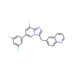 Fc1cc(F)cc(-c2cc(F)c3ncc(Cc4ccc5ncccc5c4)n3c2)c1 ZINC000205312851