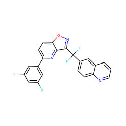 Fc1cc(F)cc(-c2ccc3onc(C(F)(F)c4ccc5ncccc5c4)c3n2)c1 ZINC000166099078