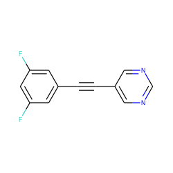 Fc1cc(F)cc(C#Cc2cncnc2)c1 ZINC000045498004