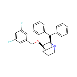 Fc1cc(F)cc(CO[C@@H]2C3CCN(CC3)[C@@H]2C(c2ccccc2)c2ccccc2)c1 ZINC000013744505