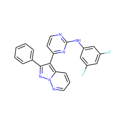 Fc1cc(F)cc(Nc2nccc(-c3c(-c4ccccc4)nn4ncccc34)n2)c1 ZINC000013582662