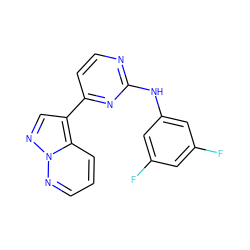 Fc1cc(F)cc(Nc2nccc(-c3cnn4ncccc34)n2)c1 ZINC000013582603