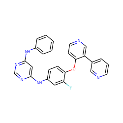 Fc1cc(Nc2cc(Nc3ccccc3)ncn2)ccc1Oc1ccncc1-c1cccnc1 ZINC001772623230