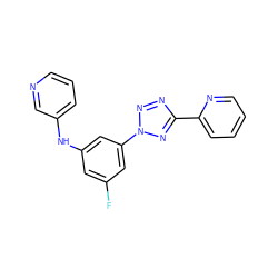 Fc1cc(Nc2cccnc2)cc(-n2nnc(-c3ccccn3)n2)c1 ZINC000028456010