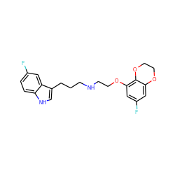 Fc1cc(OCCNCCCc2c[nH]c3ccc(F)cc23)c2c(c1)OCCO2 ZINC000013581125