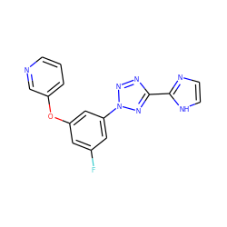 Fc1cc(Oc2cccnc2)cc(-n2nnc(-c3ncc[nH]3)n2)c1 ZINC000028456244