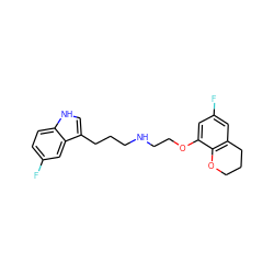 Fc1cc2c(c(OCCNCCCc3c[nH]c4ccc(F)cc34)c1)OCCC2 ZINC000013581131