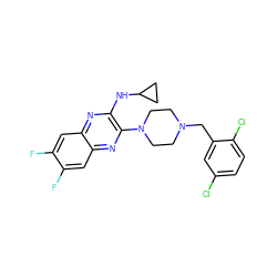 Fc1cc2nc(NC3CC3)c(N3CCN(Cc4cc(Cl)ccc4Cl)CC3)nc2cc1F ZINC000144533307