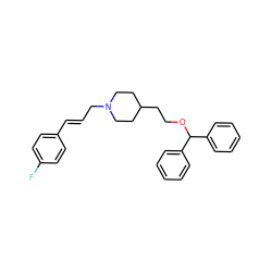 Fc1ccc(/C=C/CN2CCC(CCOC(c3ccccc3)c3ccccc3)CC2)cc1 ZINC000013778620