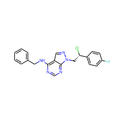 Fc1ccc([C@@H](Cl)Cn2ncc3c(NCc4ccccc4)ncnc32)cc1 ZINC000029151500