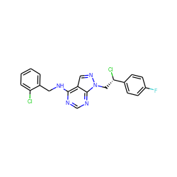 Fc1ccc([C@@H](Cl)Cn2ncc3c(NCc4ccccc4Cl)ncnc32)cc1 ZINC000029135911