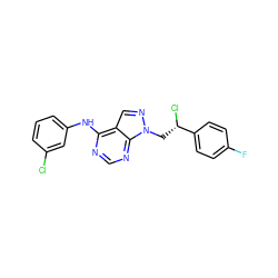 Fc1ccc([C@@H](Cl)Cn2ncc3c(Nc4cccc(Cl)c4)ncnc32)cc1 ZINC000096272523