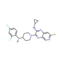 Fc1ccc([C@@H](F)C2CCN(c3nc4cnc(Br)cc4nc3NC3CC3)CC2)c(F)c1 ZINC000144692850