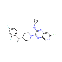 Fc1ccc([C@@H](F)C2CCN(c3nc4cnc(Cl)cc4nc3NC3CC3)CC2)c(F)c1 ZINC000144423725