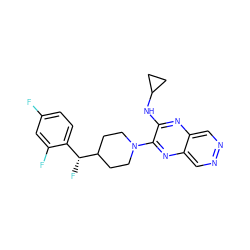 Fc1ccc([C@@H](F)C2CCN(c3nc4cnncc4nc3NC3CC3)CC2)c(F)c1 ZINC000653667443