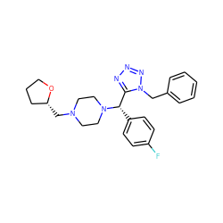 Fc1ccc([C@@H](c2nnnn2Cc2ccccc2)N2CCN(C[C@@H]3CCCO3)CC2)cc1 ZINC000058590564