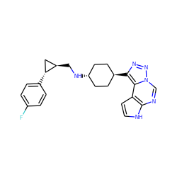 Fc1ccc([C@@H]2C[C@H]2CN[C@H]2CC[C@H](c3nnn4cnc5[nH]ccc5c34)CC2)cc1 ZINC001772600694