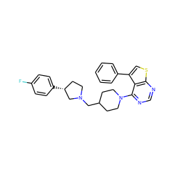 Fc1ccc([C@@H]2CCN(CC3CCN(c4ncnc5scc(-c6ccccc6)c45)CC3)C2)cc1 ZINC000653676016