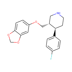 Fc1ccc([C@@H]2CCNC[C@H]2COc2ccc3c(c2)OCO3)cc1 ZINC000000527386