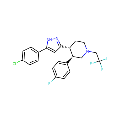 Fc1ccc([C@@H]2CN(CC(F)(F)F)CC[C@H]2c2cc(-c3ccc(Cl)cc3)[nH]n2)cc1 ZINC000146145889