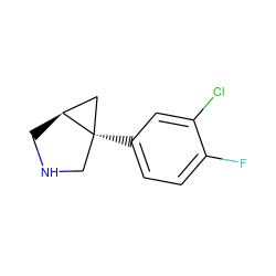 Fc1ccc([C@]23CNC[C@H]2C3)cc1Cl ZINC000034986599