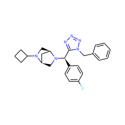 Fc1ccc([C@H](c2nnnn2Cc2ccccc2)N2C[C@@H]3C[C@H]2CN3C2CCC2)cc1 ZINC000058591734