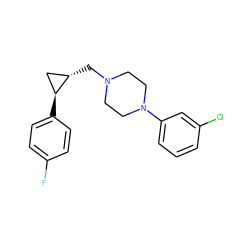 Fc1ccc([C@H]2C[C@@H]2CN2CCN(c3cccc(Cl)c3)CC2)cc1 ZINC000013814490