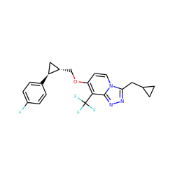 Fc1ccc([C@H]2C[C@@H]2COc2ccn3c(CC4CC4)nnc3c2C(F)(F)F)cc1 ZINC001772606908