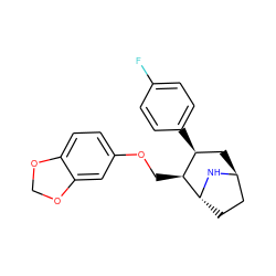 Fc1ccc([C@H]2C[C@H]3CC[C@@H](N3)[C@H]2COc2ccc3c(c2)OCO3)cc1 ZINC000100801364