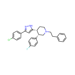 Fc1ccc([C@H]2CN(CCc3ccccc3)CC[C@H]2c2cc(-c3ccc(Cl)cc3)n[nH]2)cc1 ZINC000169306849