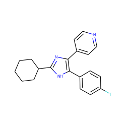 Fc1ccc(-c2[nH]c(C3CCCCC3)nc2-c2ccncc2)cc1 ZINC000008536521