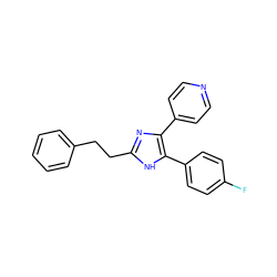 Fc1ccc(-c2[nH]c(CCc3ccccc3)nc2-c2ccncc2)cc1 ZINC000013491681