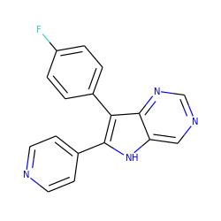 Fc1ccc(-c2c(-c3ccncc3)[nH]c3cncnc23)cc1 ZINC000013528363