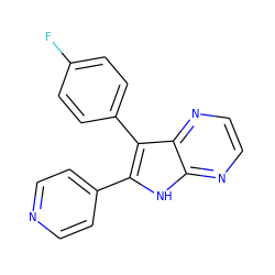 Fc1ccc(-c2c(-c3ccncc3)[nH]c3nccnc23)cc1 ZINC000013528360