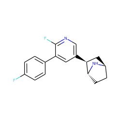 Fc1ccc(-c2cc([C@H]3C[C@H]4CC[C@H]3N4)cnc2F)cc1 ZINC000261097634