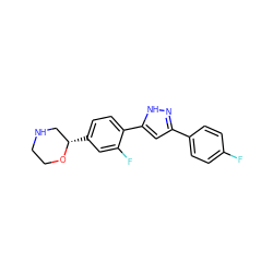 Fc1ccc(-c2cc(-c3ccc([C@H]4CNCCO4)cc3F)[nH]n2)cc1 ZINC000205118330