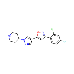 Fc1ccc(-c2cc(-c3cnn(C4CCNCC4)c3)on2)c(Cl)c1 ZINC000040424481