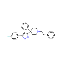 Fc1ccc(-c2cc(C3(c4ccccc4)CCN(CCc4ccccc4)CC3)n[nH]2)cc1 ZINC000072317989