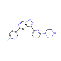 Fc1ccc(-c2cc3c(-c4cccc(N5CCNCC5)n4)n[nH]c3cn2)cn1 ZINC000205265977