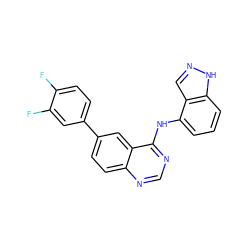 Fc1ccc(-c2ccc3ncnc(Nc4cccc5[nH]ncc45)c3c2)cc1F ZINC000143107430