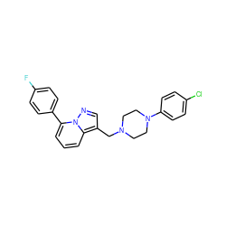 Fc1ccc(-c2cccc3c(CN4CCN(c5ccc(Cl)cc5)CC4)cnn23)cc1 ZINC000013438662