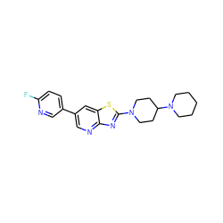 Fc1ccc(-c2cnc3nc(N4CCC(N5CCCCC5)CC4)sc3c2)cn1 ZINC000045283901