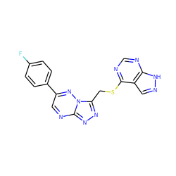 Fc1ccc(-c2cnc3nnc(CSc4ncnc5[nH]ncc45)n3n2)cc1 ZINC000095554870