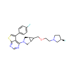 Fc1ccc(-c2csc3ncnc(N4C[C@H]5C(COCCN6CC[C@@H](F)C6)[C@@H]5C4)c23)cc1 ZINC000146351635